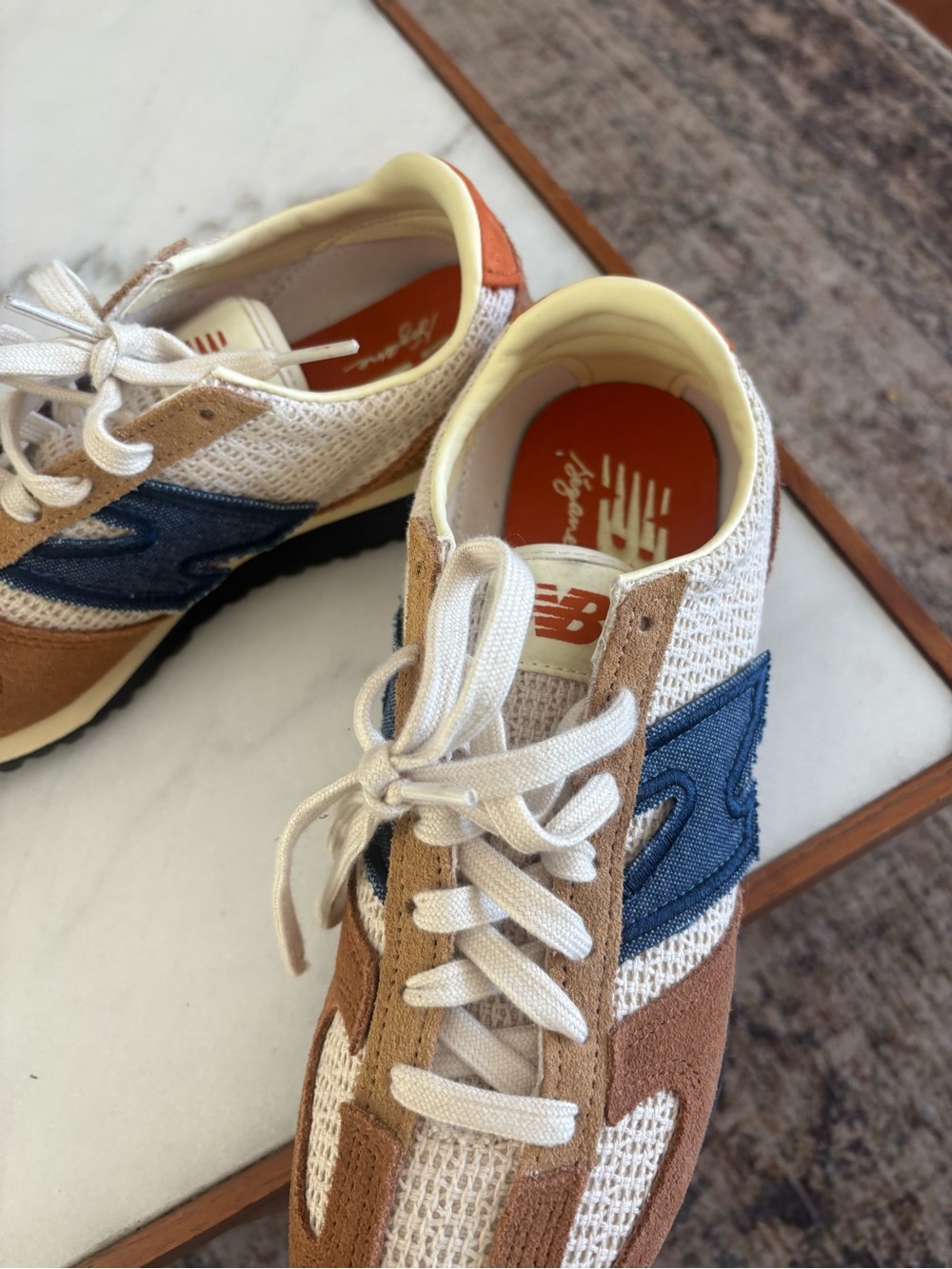 New Balance Brown, Cream & Blue Retro Runner Sneakers - Picture 3 of 6